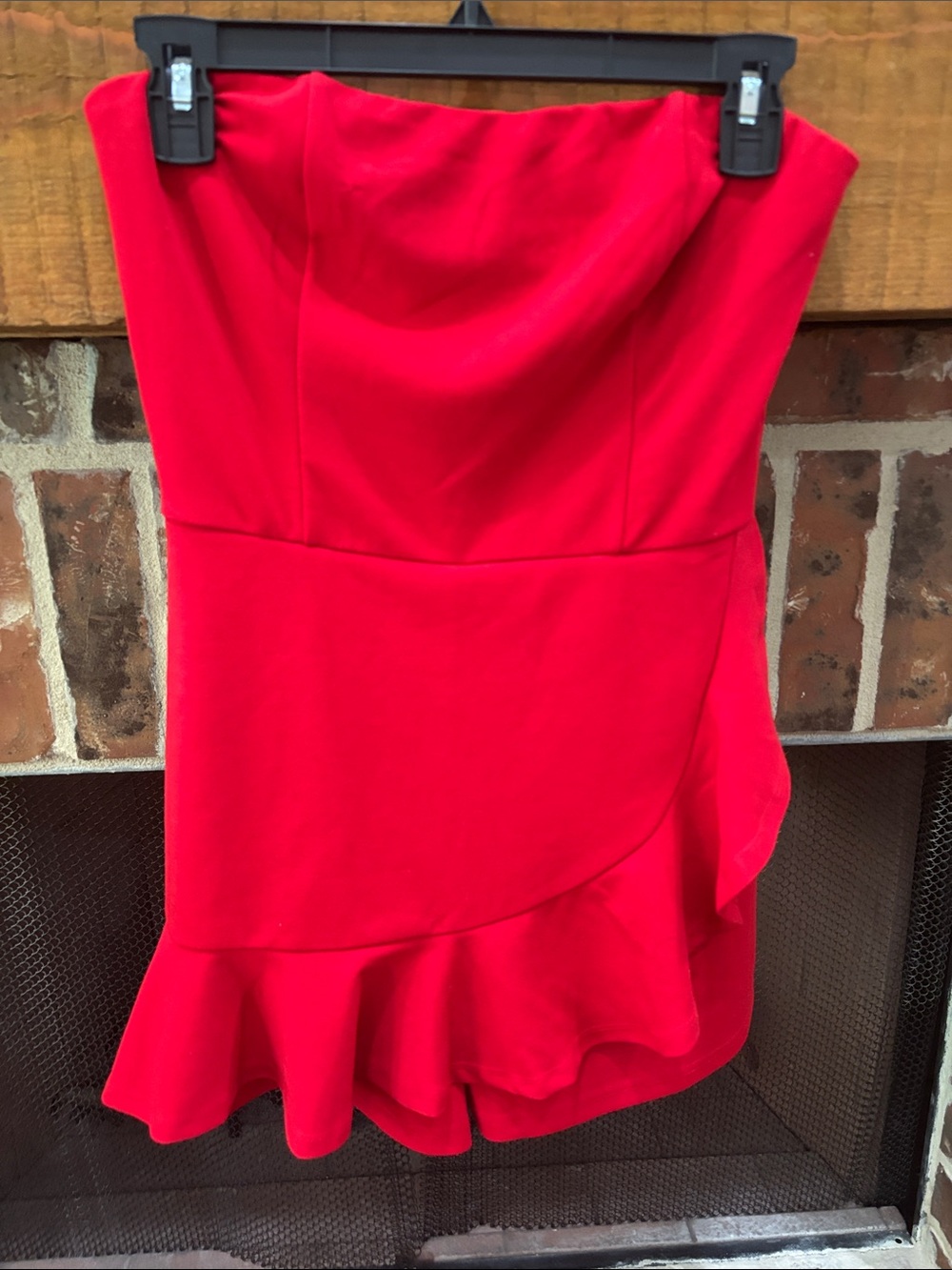 Strapless Red Ruffle Hem Mini Romper